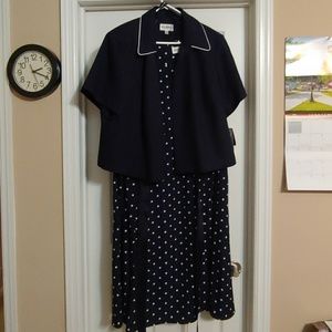 Navy blue 2pc dress with polka dots